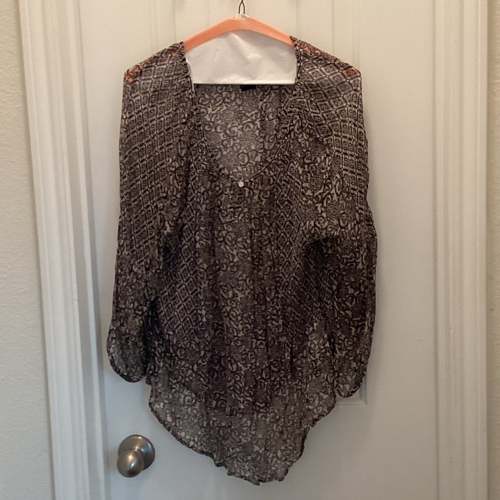 Lucky Brand Sheer Black and Brown Blouse
